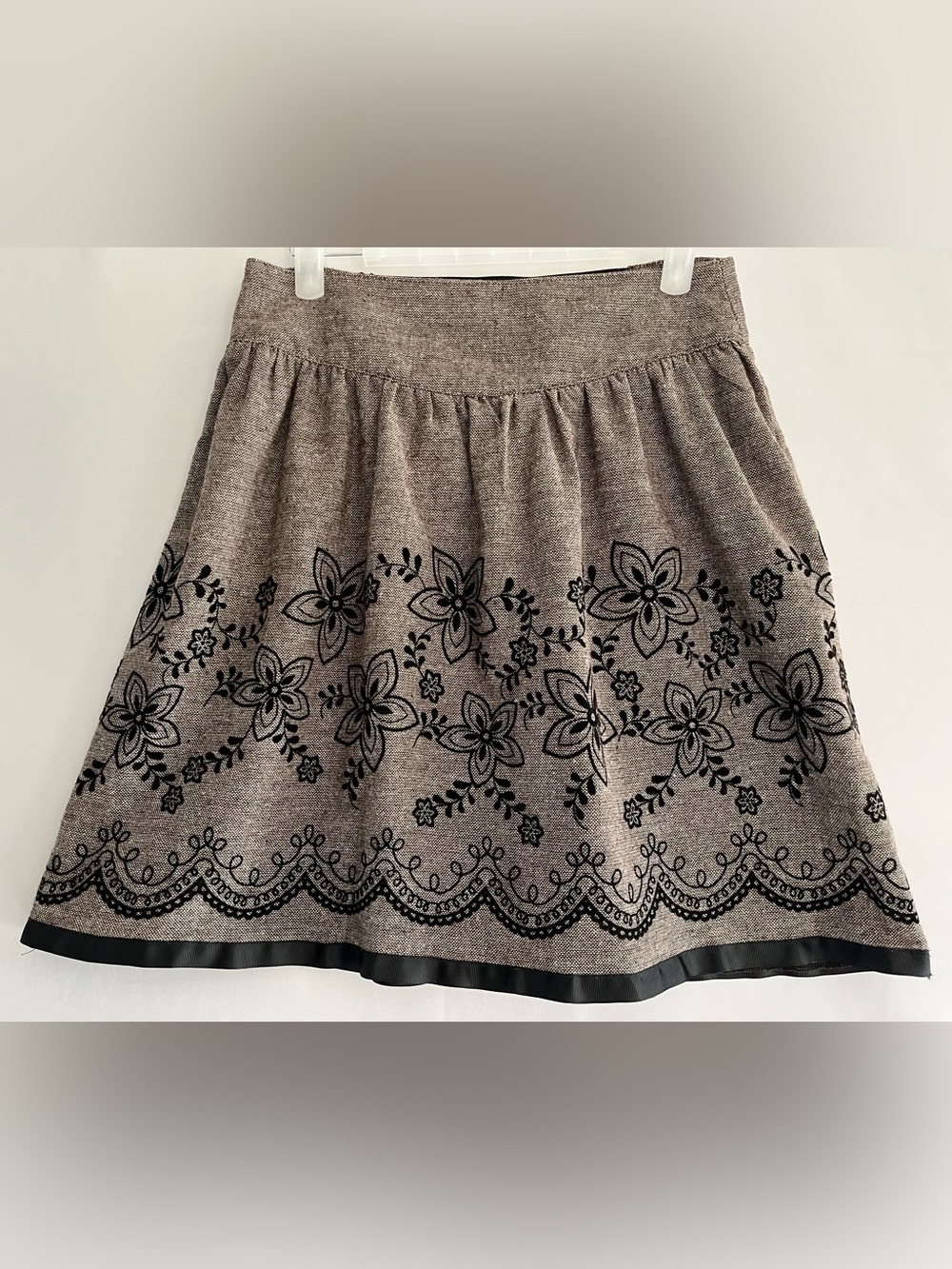 Joe Benbasset Tweed Velvet Appliqué A-Line Skirt Small Cottagecore